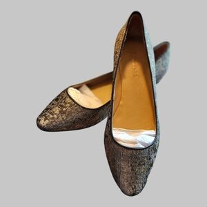 Talbots Gold Jacquard Brocade  Ruby I Flats 7.5